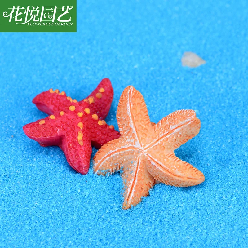 2pcs/lot Small Starfish Yellow And Red Pentagon Starfish Mediterranean Style Resin Micro Landscape Creative Decoration Supply