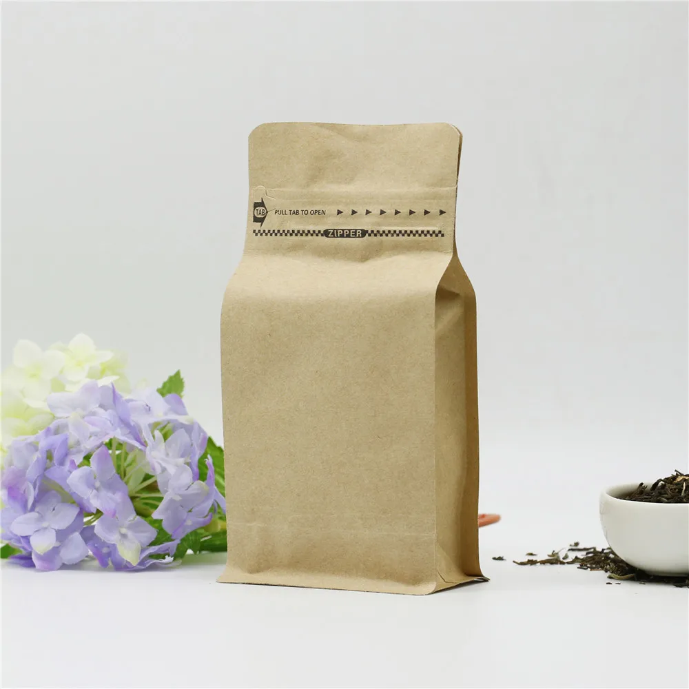 10pcs 1/4 pound kraft paper  zip lock bag coffee beans packaging bag eight side seal zipper bag China Manufacture