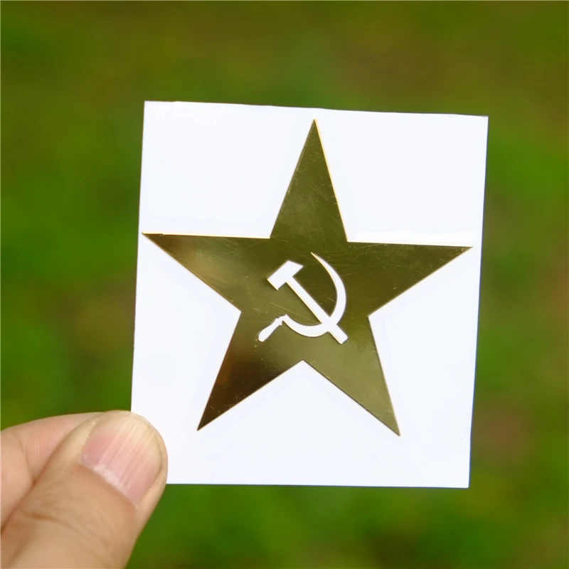 Three Ratels MT-023# 57*60mm Hammer And Sickle Star Metal Golden Nickel Car Sticker Auto Car Stickers