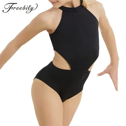 Body de Ballet profesional para niñas, mono sin mangas con recortes Halter en la cintura, Espalda descubierta, leotardo de gimnasia, Ropa de baile