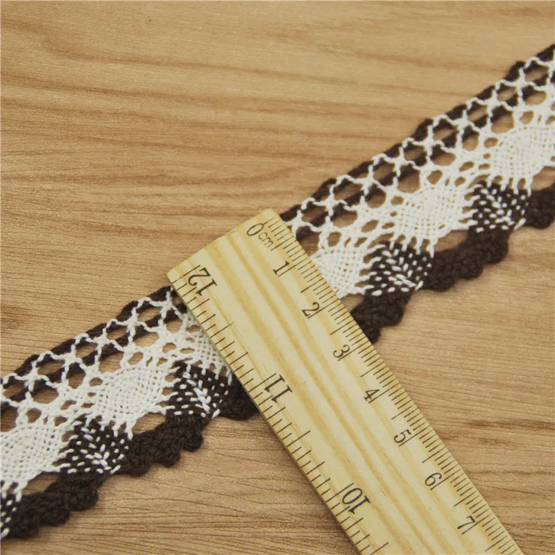 FASMILEY Wholesale Pretty 30mm Cotton Lace Trim Ivory Brown Mix Pattern Lace Ribbon DIY Lace Fabric Trimmings 10yards LC211