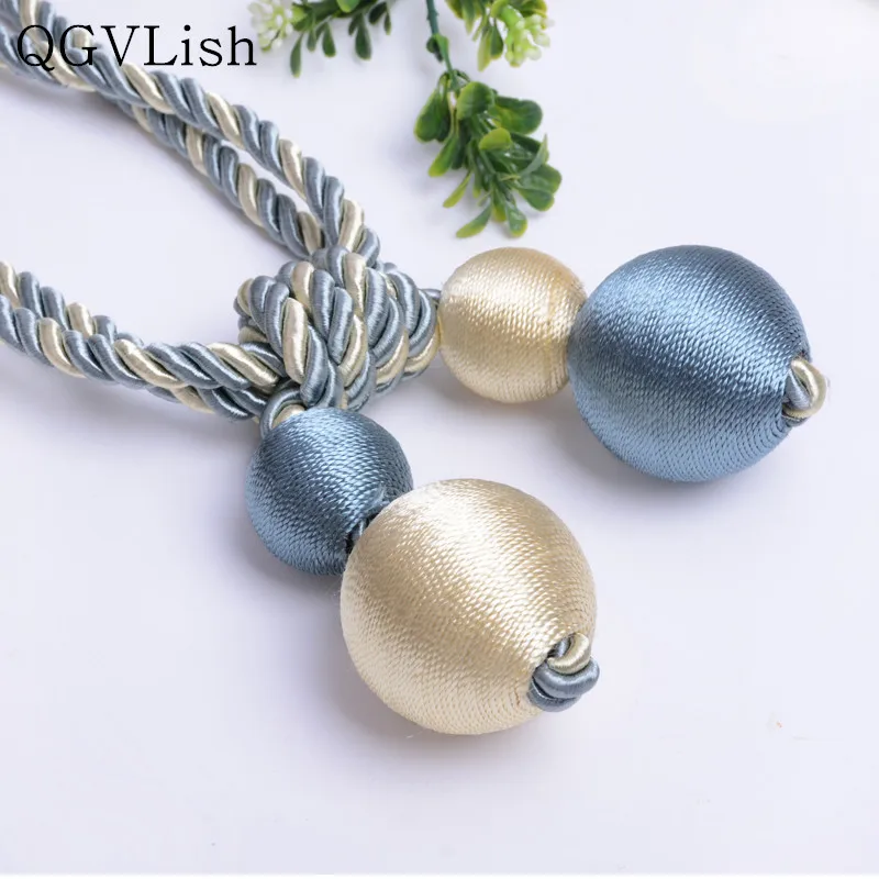 

QGVLish 2Pcs 4 Balls Curtain Tiebacks Tassel Fringe Curtain Hanging Ropes Hook Holder Brush Buckle Straps Curtain Accessories