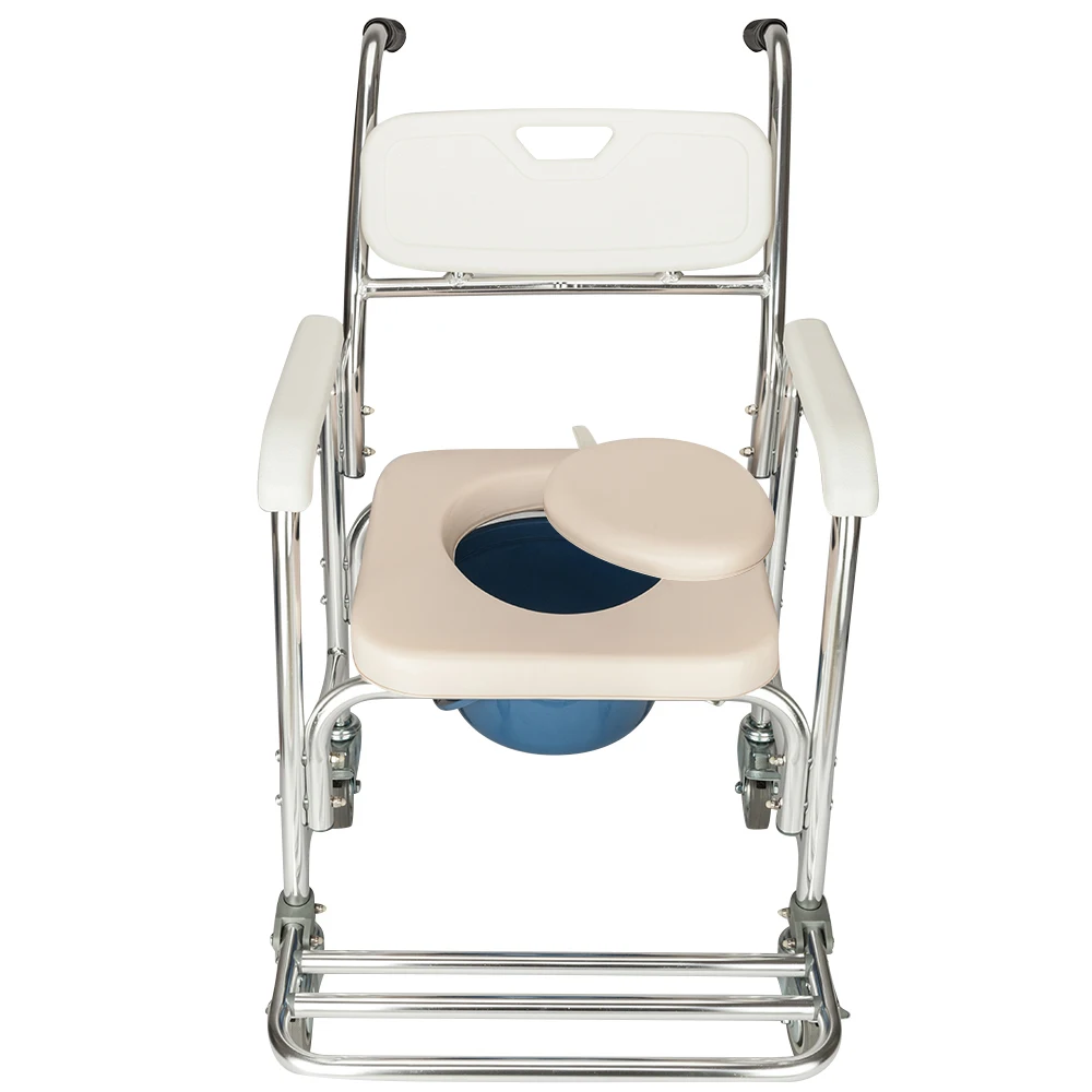 4 in 1 Aluminum Rolling Chair for Elderly Old People Handicapped Seniors Pregnant Women Bath Chairs con Wheels White - US Stock