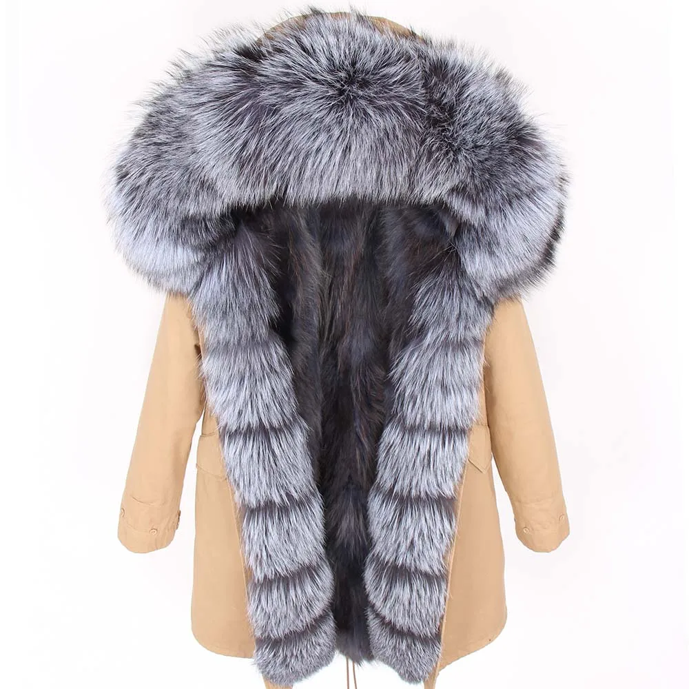 2024 maomaokong Natural raccoon fur lined jacket coat big Fox fur collar black gray park thick warm coat