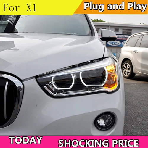 BMW X1 용 자동차 헤드라이트, 2016 2017 2018x1 헤드 램프, 모든 LED 헤드라이트, 주간 주행등, DRL 바이 LED 렌즈, 2 개