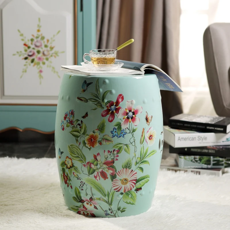 New Chinese Living Room Ceramic Drum stool flower and bird bathroom porcelain ceramic stool