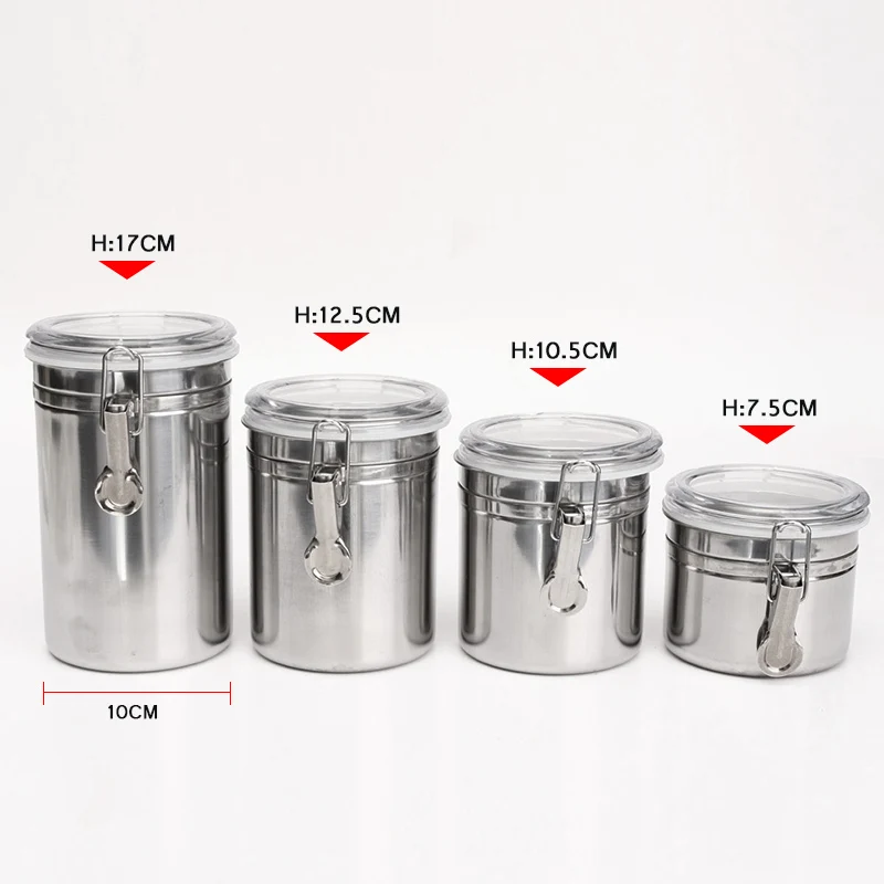 Newly Stainless Steel Airtight Sealed Canister Coffee Flour Sugar Tea Container Holder  Kitchen Storage Bottles Jars Boxes