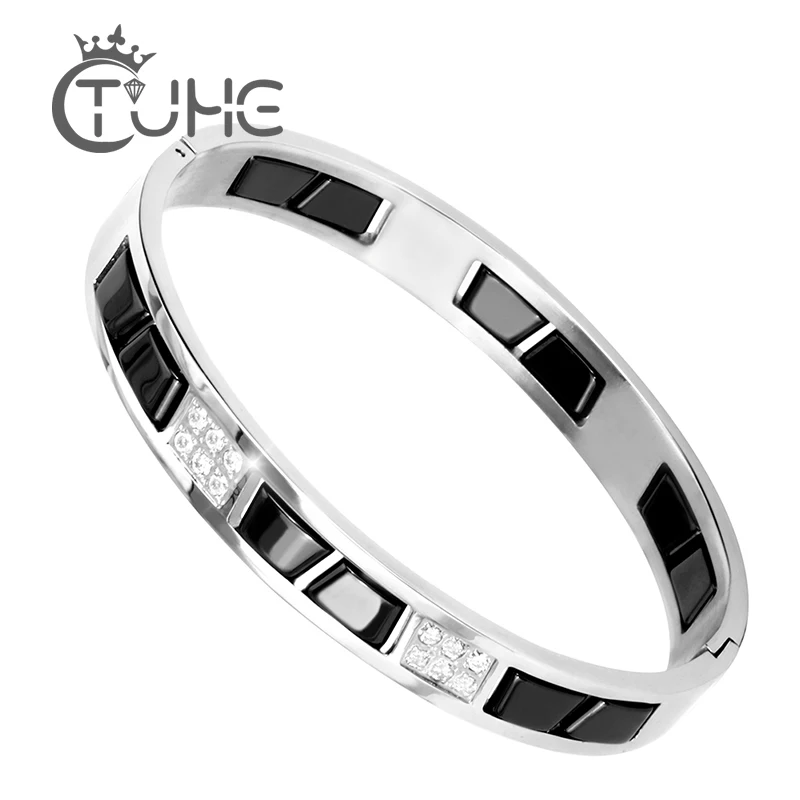 Black White Ceramic Stainless Steel Bracelet For Women 2018 New Arrival Crystal Rhinestone Women Bracelet Wedding Gift