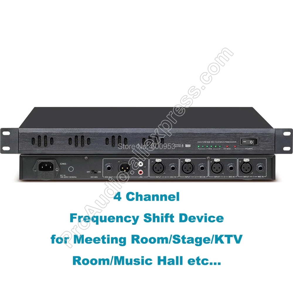 Professional 4 input Digital Frequency Shift / Feedback suppressor device for Meeting KTV Room Theater Live sound system etc.