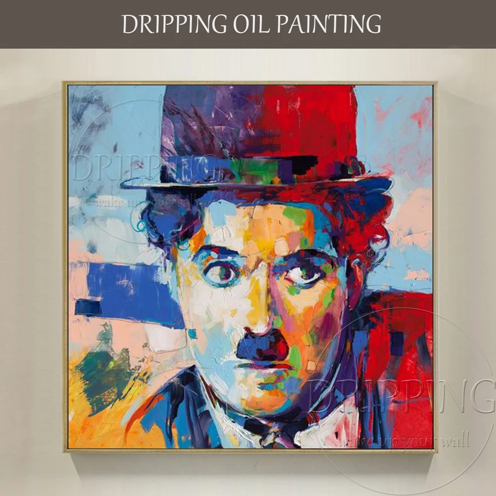 

Excellent Artist Hand-painted High Quality Famous People Chaplin Oil Painting on Canvas Handmade Pop Art Portrait Oil Painting