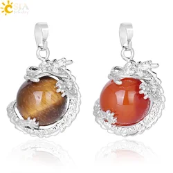 CSJA China Dragon Wrapped Unisex Jewelry Collection Natural Stone Ball Bead Pendant for DIY Handmade Necklaces Pink Crystal E852