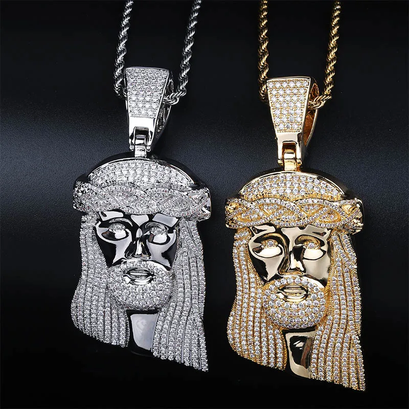 TOPGRILLZ New Ice out Jesus Corolla pendant hip hop Jewelry Fashion CZ Stone Necklace Cubic Zircon Link For Man Women Gift