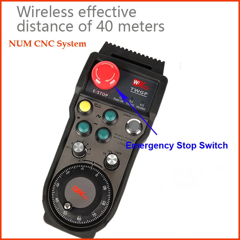 

Handwheel Wireless 6Axis Remote Control MPG Hand Pulser Generator 100PPR with Emergency Stop Switch for NUM CNC System