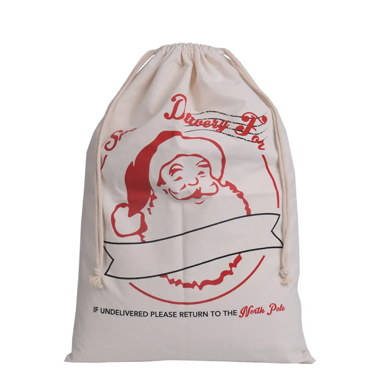 Free shipping Christmas Large Canvas Monogrammable Santa Claus Drawstring Bag  Christmas Gifts santa sacks