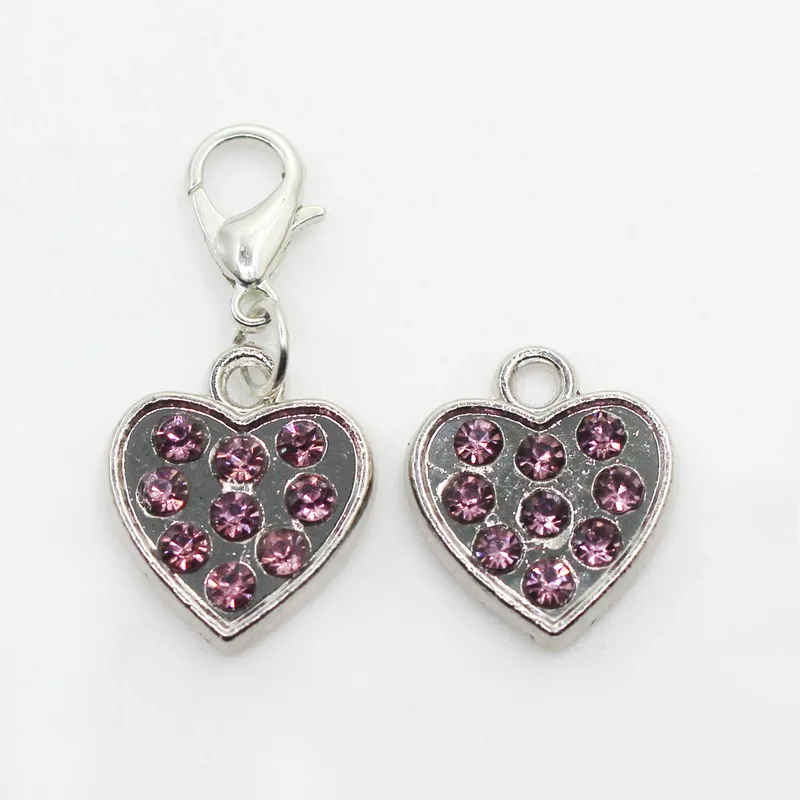 

20pcs/lot Silver Crystal Red Heart Dangle Charms Lobster Clasp Charms Diy Bracelets Bangles Jewelry Accessory Floating