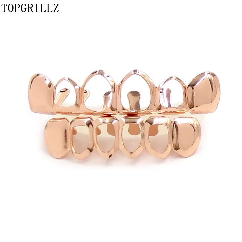 Real Shiny! New Fit Rose Gold Color Plated Vampire Four Open Face Hallow Gold Grillz Set For Christmas Gift.Party