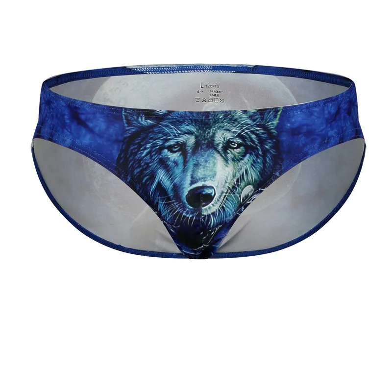 Men Briefs Sexy Underwear Polyester Print Underpants Low Waist Breathable U Convex Pouch Gay Male Panties Shorts