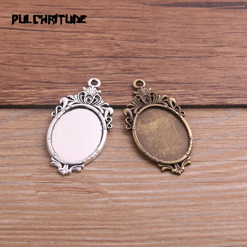 6Pcs 18*25mm Inner Size Two Color Metal Alloy Simple Oval Cabochon Pendant Setting Jewelry Findings