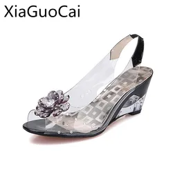 High Quality Woman Sandals Summer Ladies Jelly Pumps Wedge Flower Decoration Elegant Sandals for Female Women High Heels Shoes