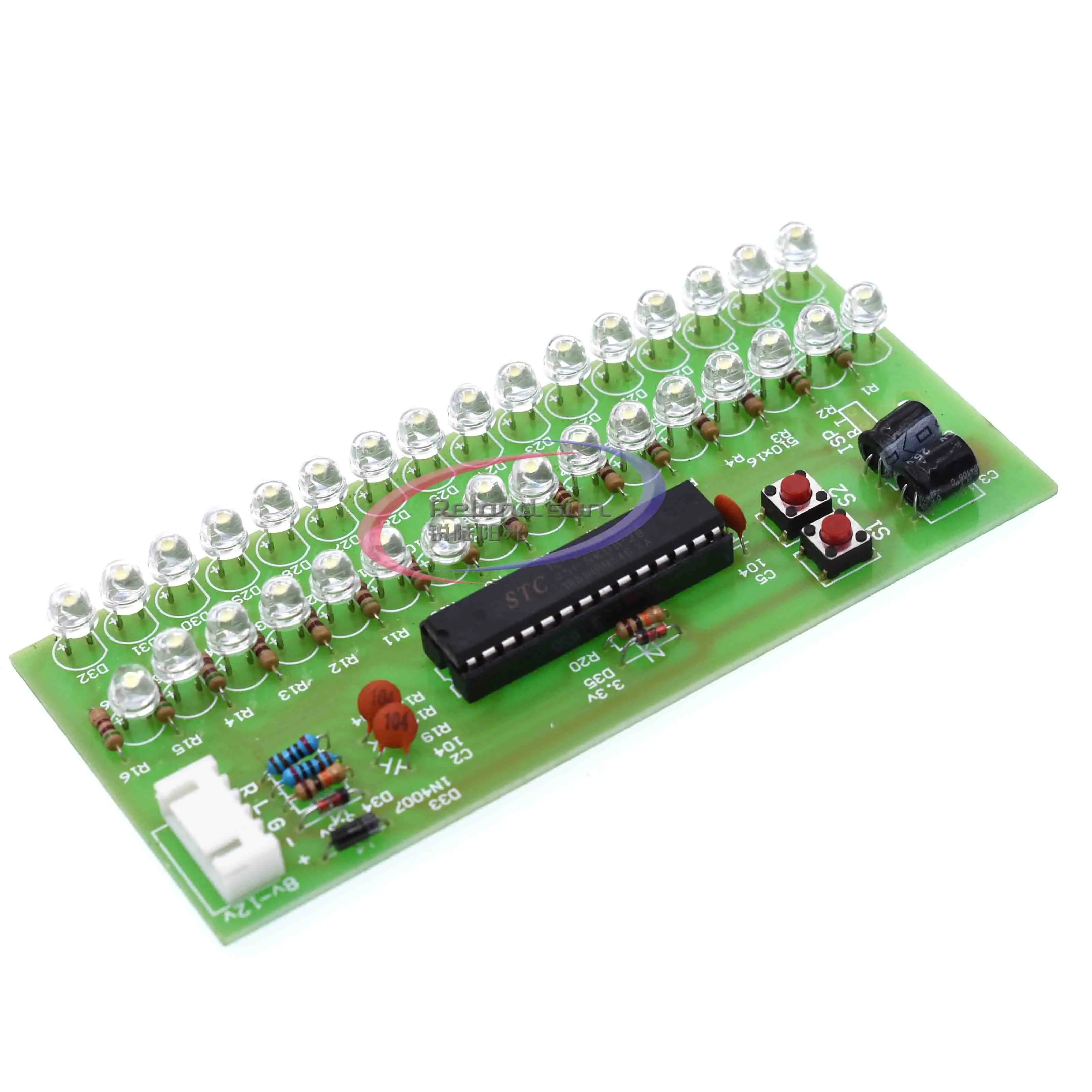 VU Meter Level Indicator Amplifier Board Dual Channel 16 LED MCU Adjustable Display Pattern LED Green Color