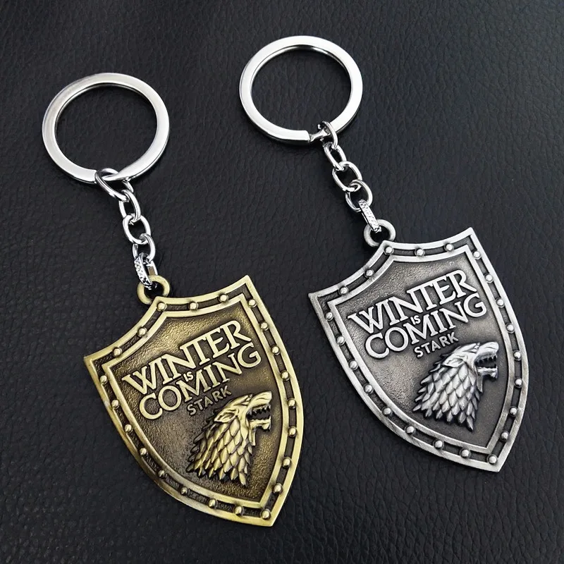 Thrones chaveiro temporada 8 casa stark lobo cabeça emblema chaveiros pingente gelo e fogo chaveiro llaveros de presentes do filme