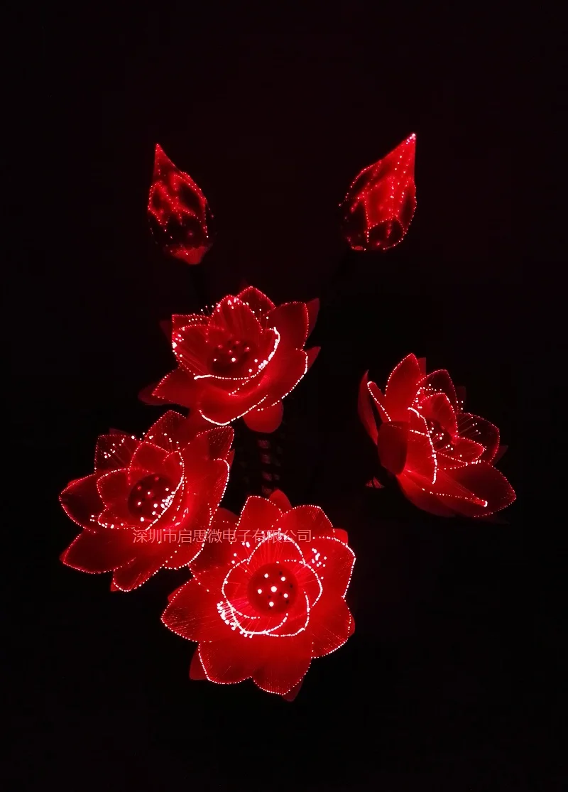 جميلة الألياف البصرية اللون متوهجة الوردي زهرة اللوتس باقة ترتيب ومصباح زهرة أدى زهرة