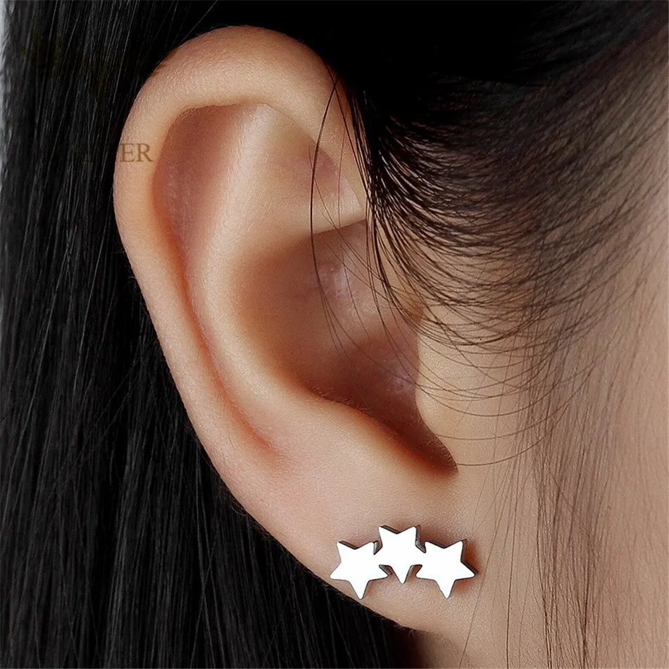 12 Pairs Cheap Stainless Steel Earrings Wholesale 3 Stars Design Stud Earrings Set Women Girl Jewelry Gifts Resale pendientes