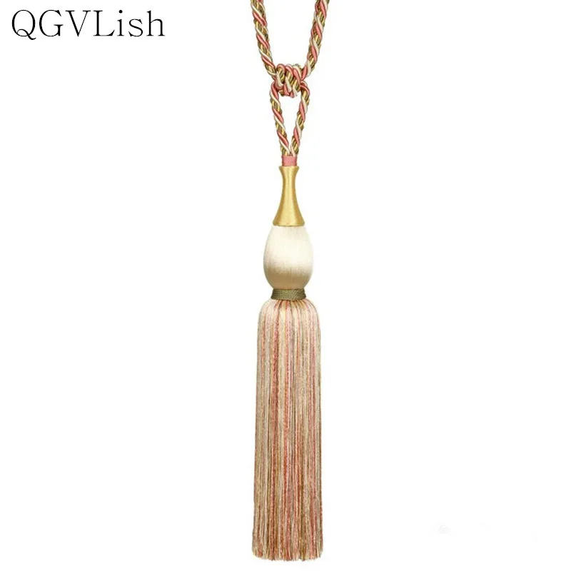 

QGVLish 2Pcs Curtain Tiebacks Fringe Hanging Belts Balls Bind Ropes Tassels Brush Straps Clasp Curtain Accessories Tieback Decor