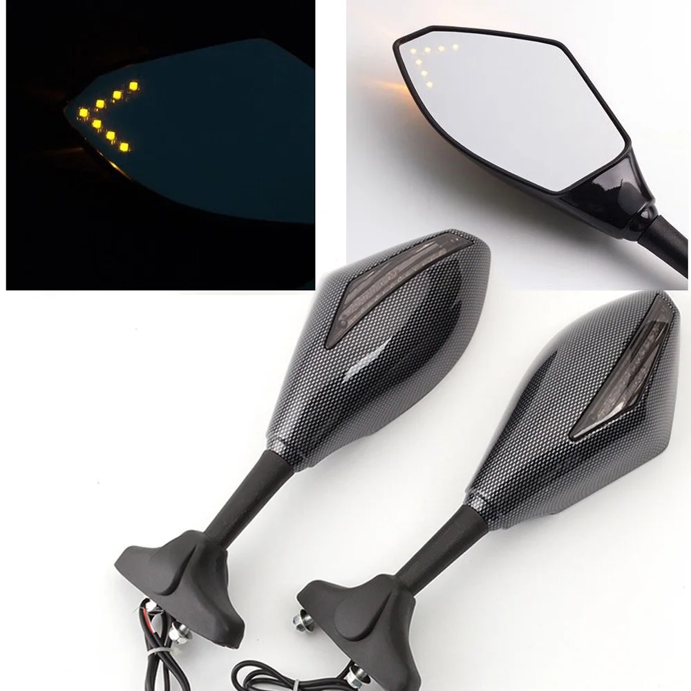 For Honda CBR 600 F3 F2 F4i 929 954 1000 RR Motorcycle Carbon LED Racing Style RearView Turn Signals Integrated Mirrors