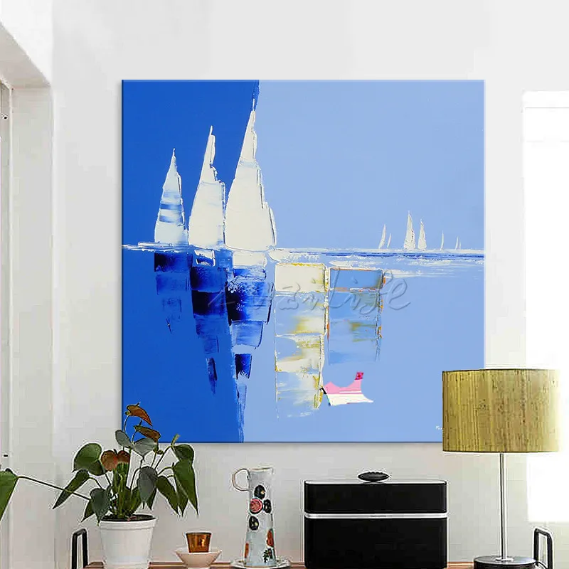 

Hand painted boat Canvas Oil painting Wall Pictures for Living room wall decor art canvas painting palette knife boat 47