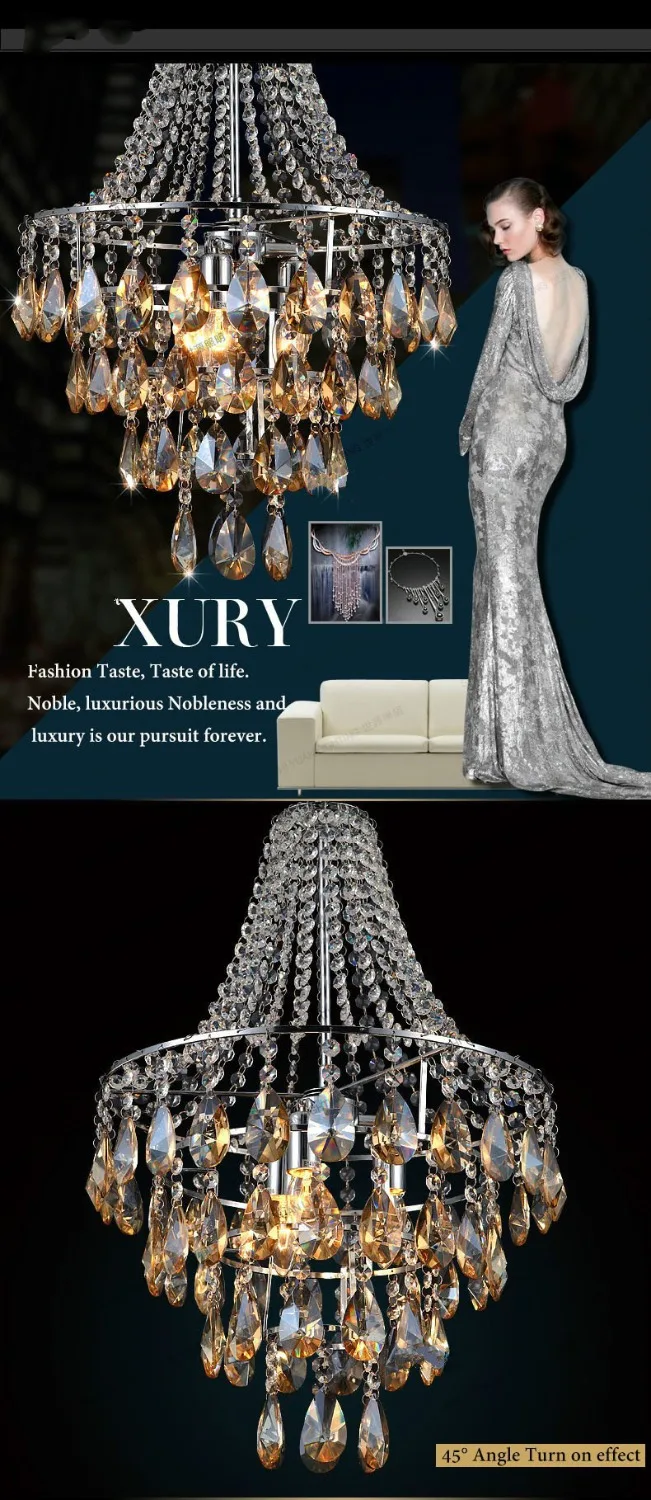 Modern Brief Cognac Color Class A K9 Crystal Chandeliers AC90-260V Diameter 40cm High 65cm 3* E14 Light Source Free Shipping