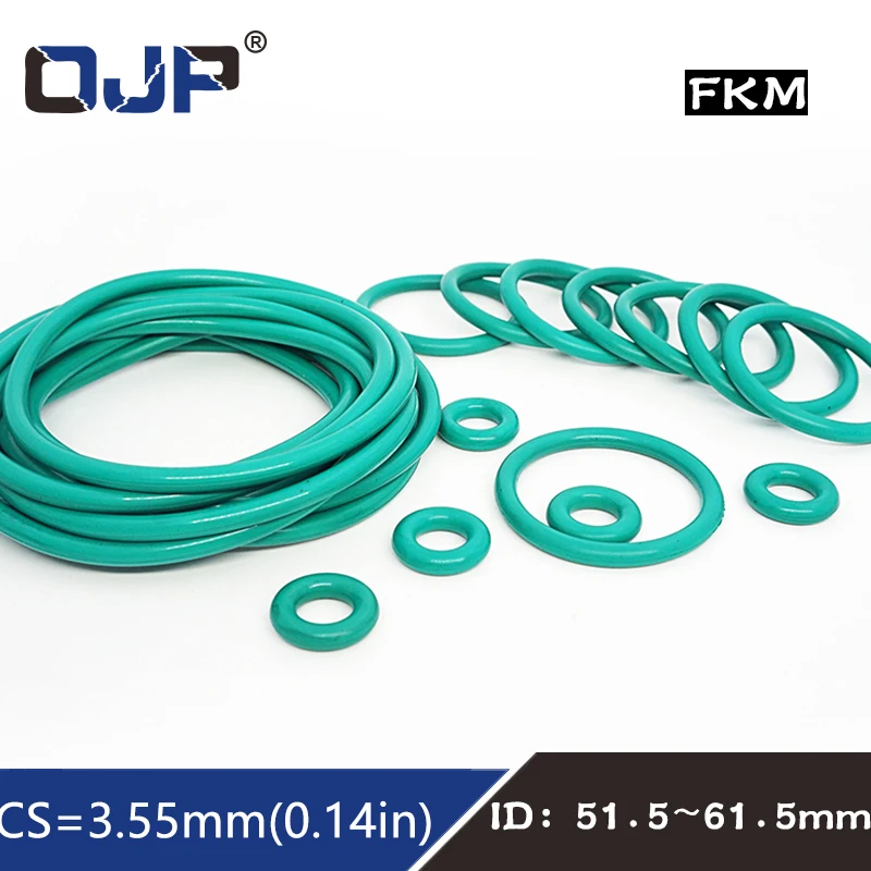 1PCS/lot Rubber Rings Green FKM Seal 3.55mm Thickness ID51.5/53/54/54.5/56/58/60/61.5mm Rubber ORings Seal Gasket Fuel Washer