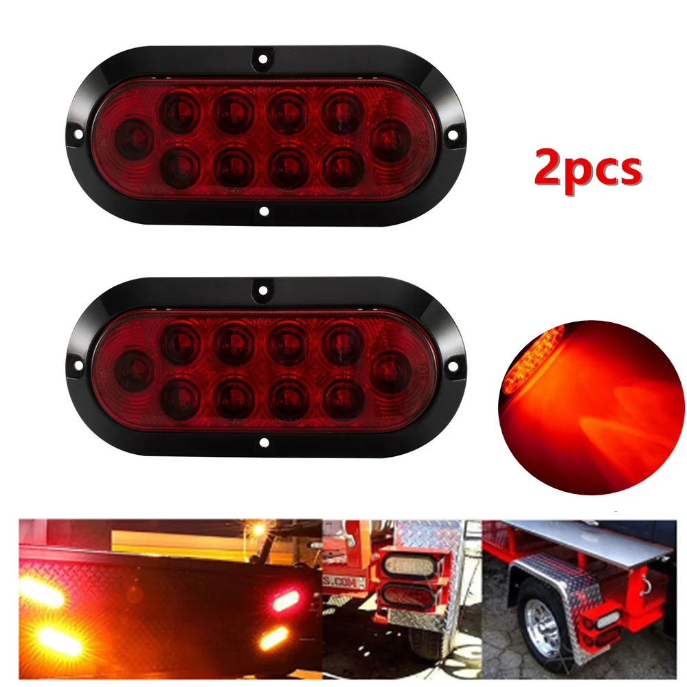 

2pcs Red/ Amber 6" Oval Surface Mount Sealed LED Turn Signal Stop Parking Light Truck Lights Trailer Tail Light 12V 10 Leds