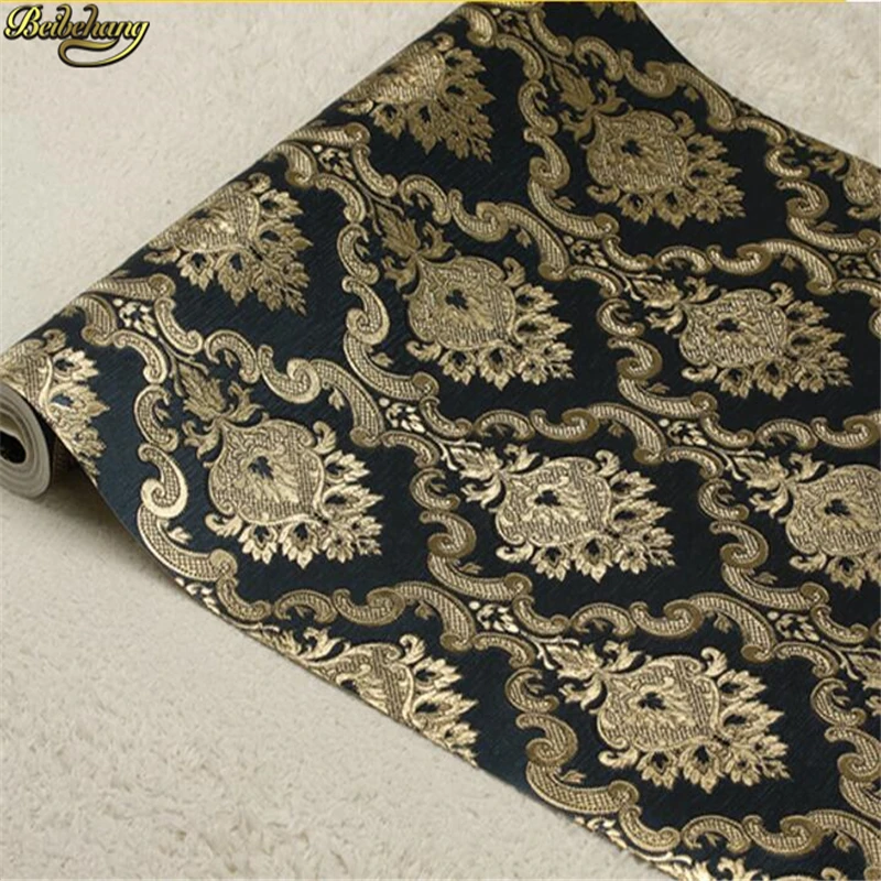 beibehang Black gold flower gold foil Damascus European style wallpaper bedroom living room KTV bar clubhouse wallpaper