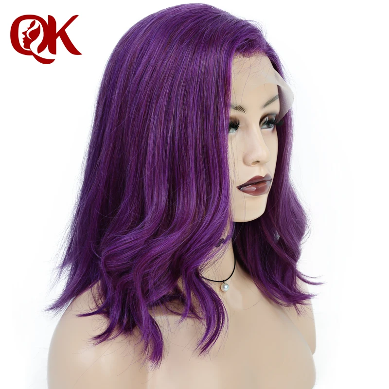 QueenKing hair Lace Front Wig 250% Purple Bob Wig Silky Straight Free Part Preplucked Brazilian Human Remy Hair