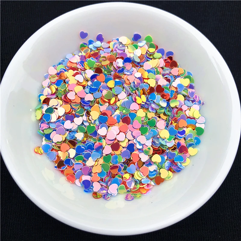 Mix Cores Nail Glitter Paillettes, Multi Tamanho 3mm, 4mm, 6mm, Forma do Coração, Loose Lantejoula Nail Art, Venda no preço de custo, 10g por pacote