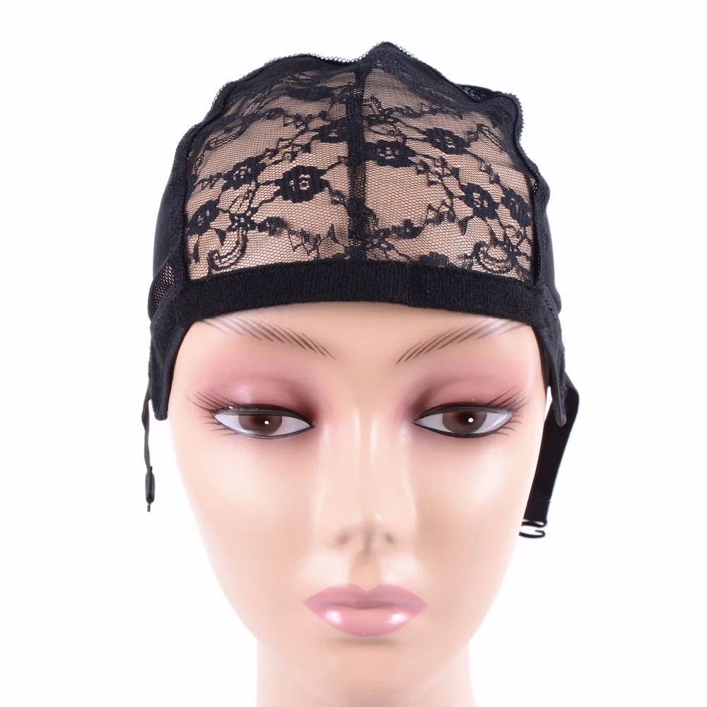 1 Pc Black Wig Cap With Velvet Sides For Making Wigs With Adjustable Strap Glueless Wig Caps Weaving Cap Flower Lace Net Caps