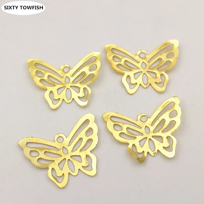 50 Pieces 21*17mm Gold color/White K Metal Filigree Flowers Slice Butterfly Charms Pendant Base Setting DIY Jewelry Components