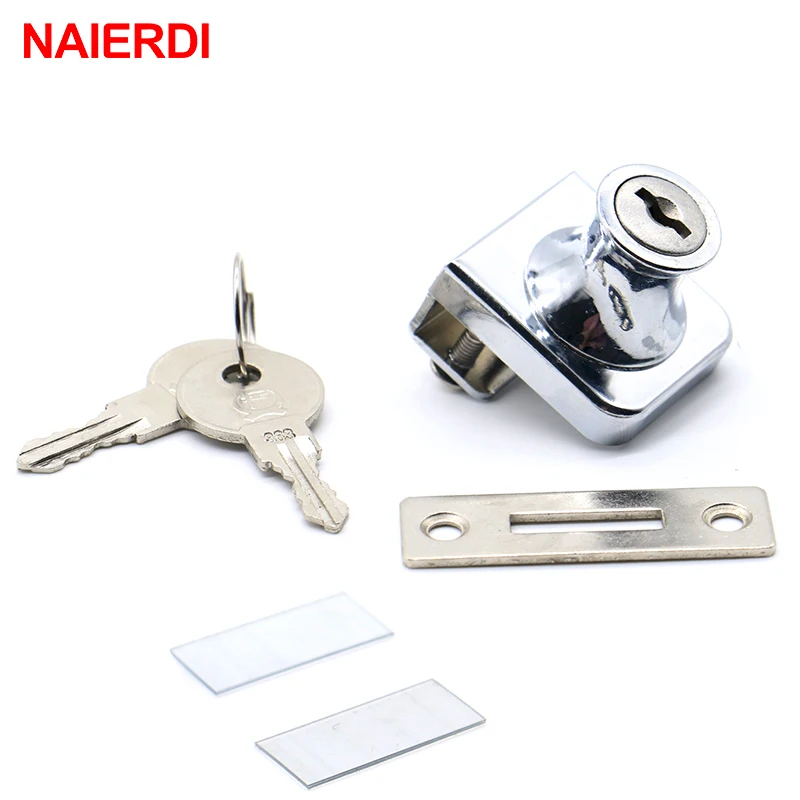 NAIERDI-407 Single Glass Lock Zinc Alloy Showcase Cabinet Door Cylinder Sliding Glass Push Door Locks For Furniture Hardware