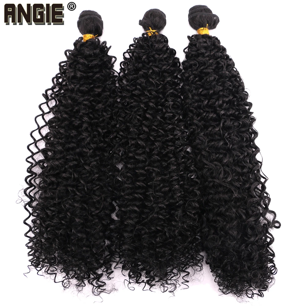 Extensiones de Cabello sintético de alta temperatura, mechones de pelo rizado Afro, tejido largo, Color negro, 16-30 pulgadas