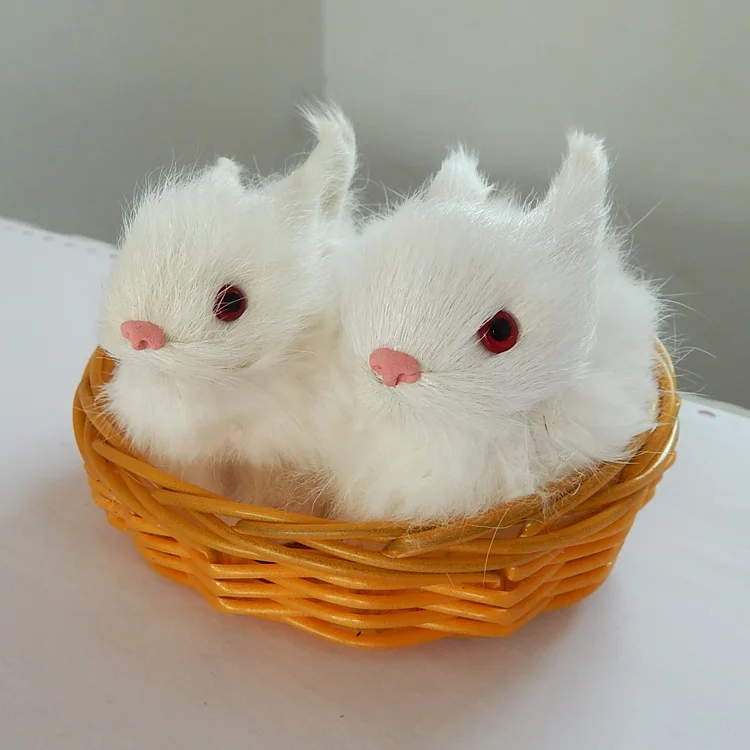 a pair of small cute simulation rabbit toys polyethylene&furs rabbit in basket gift about 12x5x11cm 1987