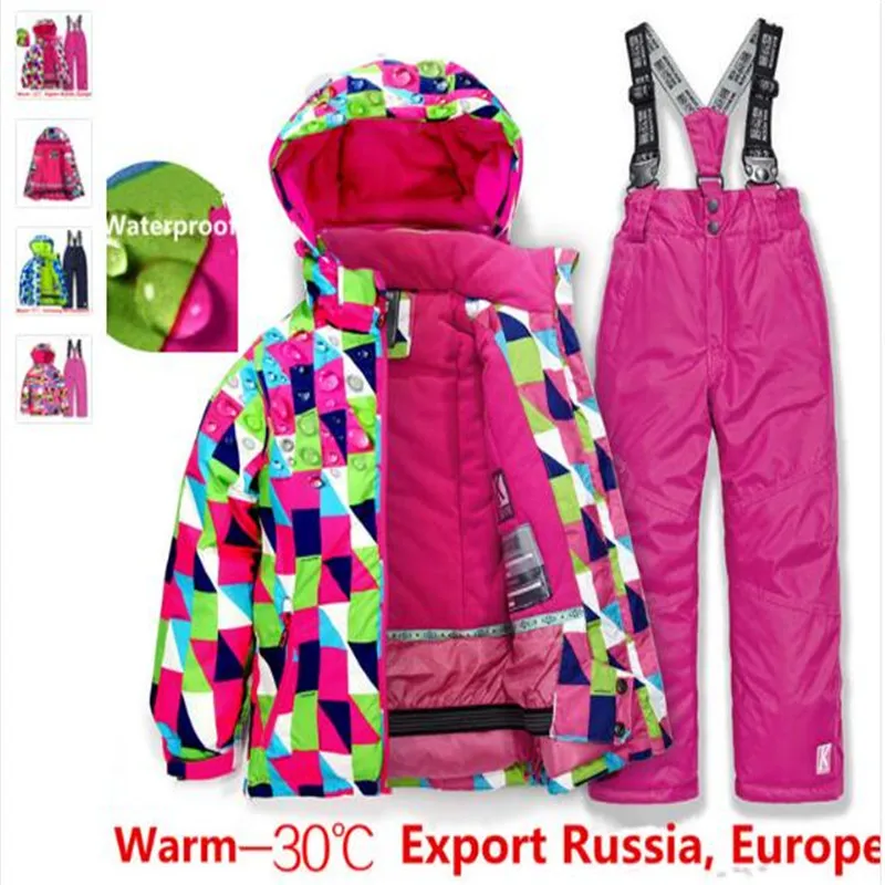 Free Shipping Boys/girls Ski Suit Waterproof Windproof Snow Pants+Jacket a Set of Winter Sports Child Thickened Clothes  New