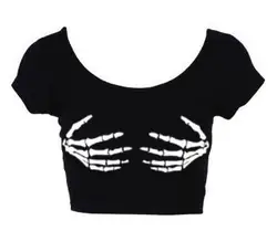 Tumblr Women Fashion Clothing Style Sexy Skull Cropeed Tops Tshirt Summer  Skeleton Hands Crop tops