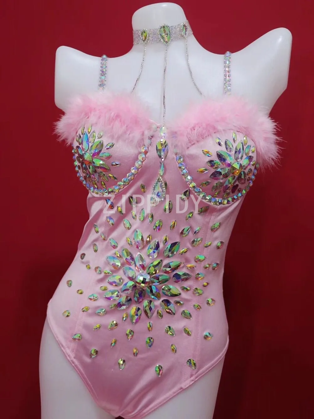 Roupa de festa feminina, roupa sexy para mulheres, com strass nas cores preta, rosa, de malha, estilo cantor, dançarino e roupas