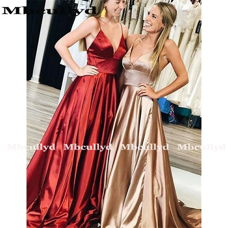 Mbcully Red A Line Prom Dresses 2023 With Spaghetti Strap Long Formal Evening Dress Party For Women vestidos de fiesta de noche