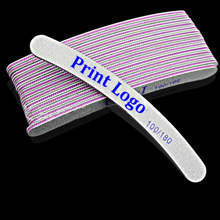 

Factory Print Logo 5000pcs Manicure Polish 5 Shapes Nail Buffer Curved Round Emery Strip with Purple Gear Crescent Nail File