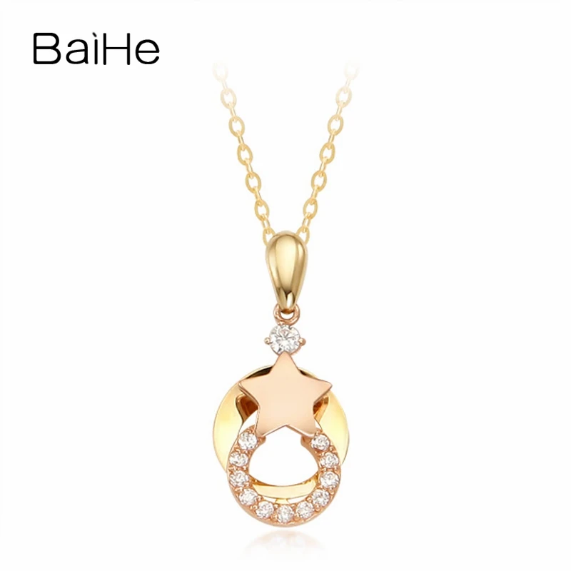 

BAIHE Solid 18K Yellow Rose Gold 0.12ct H/SI Natural Diamond Necklace Women Wedding Gift Fine Jewelry Making Diamant halsband