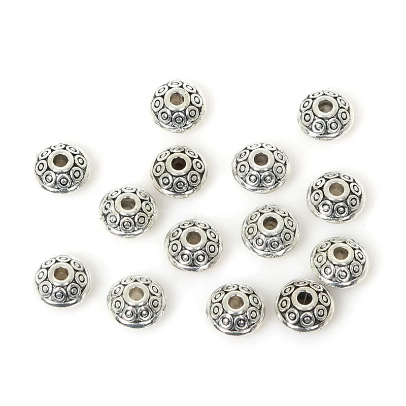 Hot Selling 50pcs 6mm Gold Bronze Tibetan Silver Metal Charms UFO Shape Loose Spacer Beads For Bracelet Jewelry Findings Making