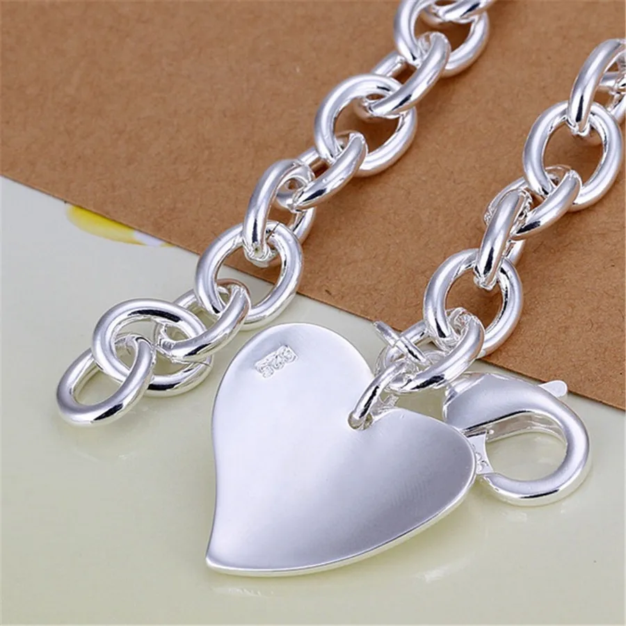 925 silver color Exquisite , Cute women heart pendant bracelets charms wedding high quality fashion jewelry Christmas gifts H279