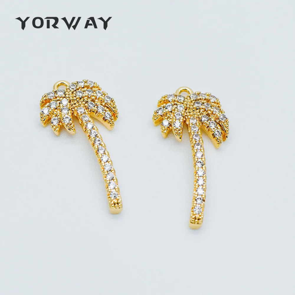 

4pcs Gold Palm Tree Charms 19mm, 18K Gold Plated Brass, CZ Pave Beach Necklace Pendants (GB-362)